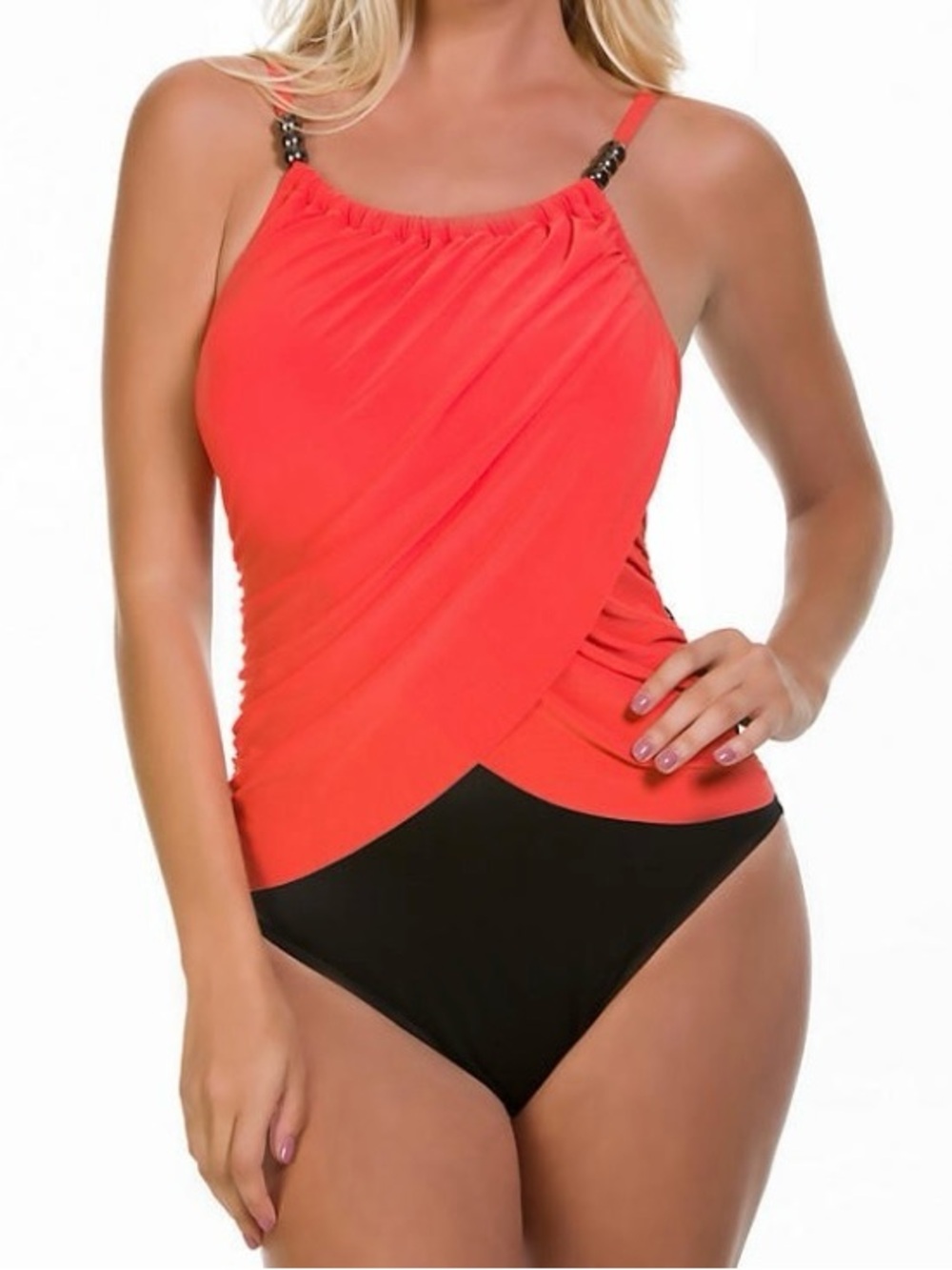Aqua green one piece swimsuit size XL coral black tummy control bathing suit